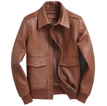 Cargar imagen en el visor de la galería, Men's Brown Genuine Leather Slim Fit Jacket
