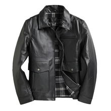 Laden Sie das Bild in den Galerie-Viewer, Schwarze Premium-Leder-Brando-Bikerjacke für Herren