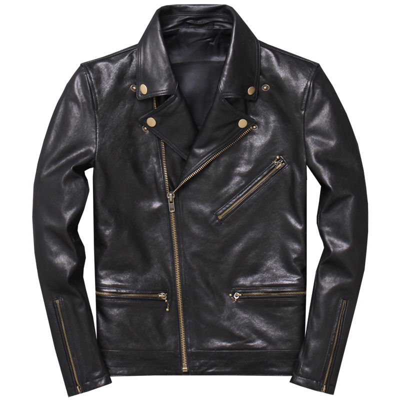 Schwarze Premium-Leder-Brando-Bikerjacke für Herren