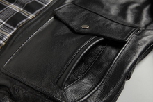 Laden Sie das Bild in den Galerie-Viewer, Schwarze Premium-Leder-Brando-Bikerjacke für Herren