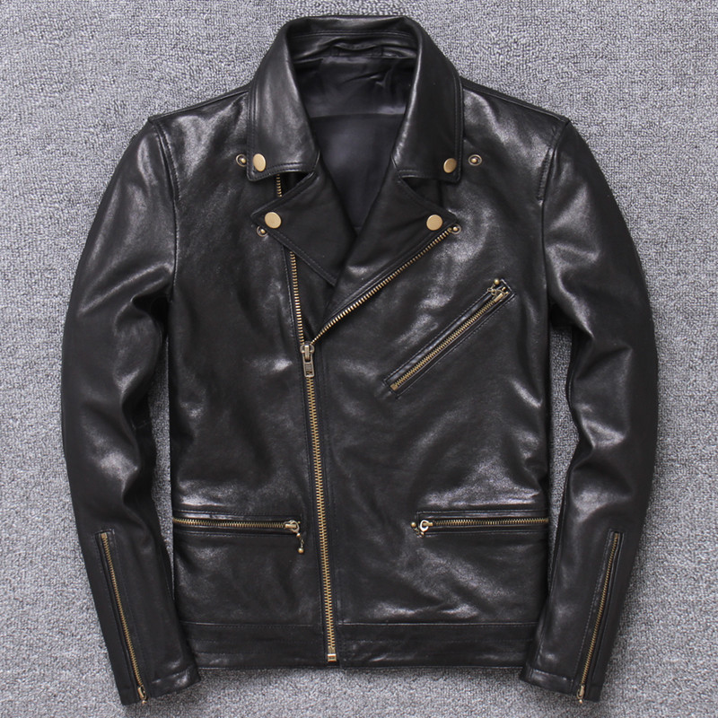 Schwarze Premium-Leder-Brando-Bikerjacke für Herren