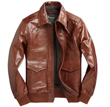 Cargar imagen en el visor de la galería, Men's Brown Genuine Leather Slim Fit Jacket