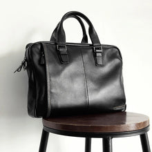 Cargar imagen en el visor de la galería, Genuine Leather Men's Large Capacity Business bag Black Male Shoulder Laptop Bag