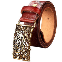 Load image into Gallery viewer, Fashion Genuine Leather Belts For Women Vintage Floral Pin Buckle belt
