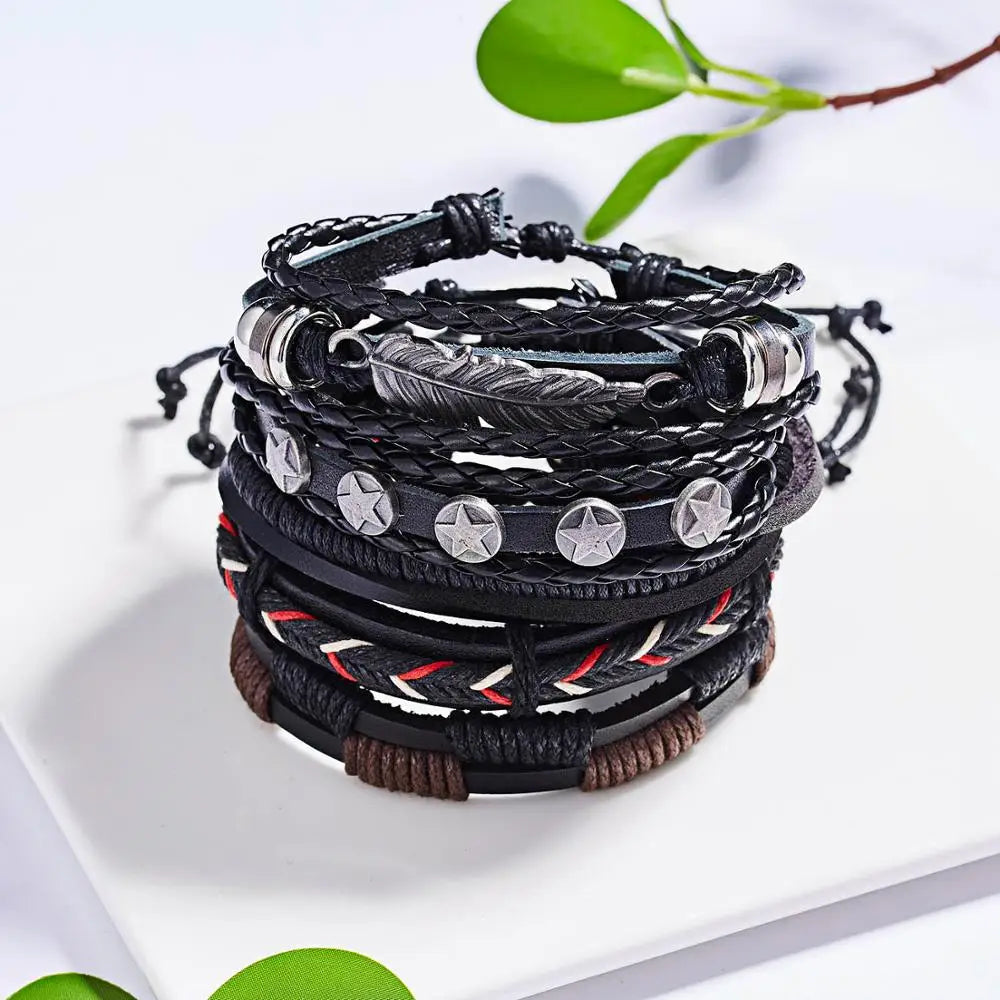 Mens Leather Vintage Braid Bracelets