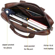 Last inn bildet i Galleri-visningsprogrammet, Men's Leather Bag Office Messenger Briefcase Fits For 15.6"Laptops