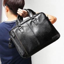 Cargar imagen en el visor de la galería, Genuine Leather Men's Large Capacity Business bag Black Male Shoulder Laptop Bag