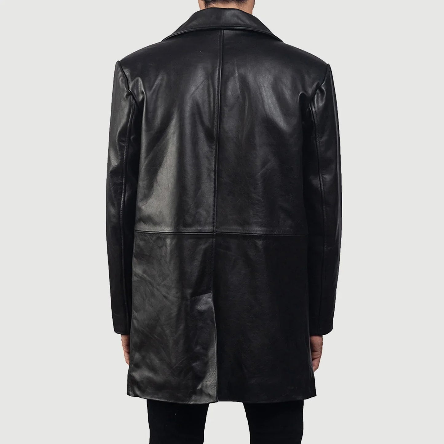Men's Black Genuine Leather 3/4 Length Coat