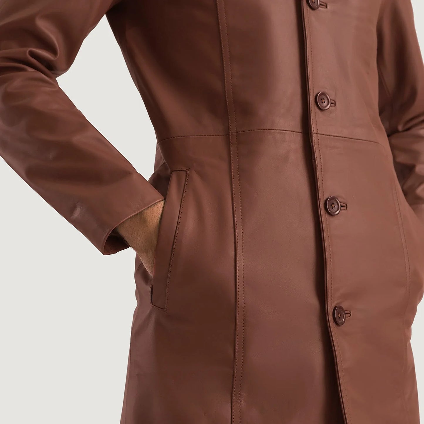 Men's Brown Genuine Leather 3/4 Length Coat