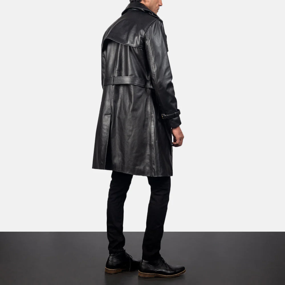 Men's Black Genuine Leather Duster Coat