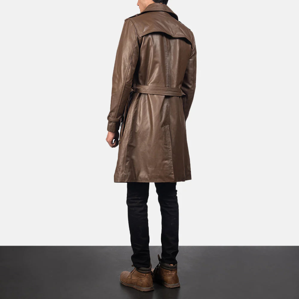 Men's Brown Genuine Leather Duster Coat