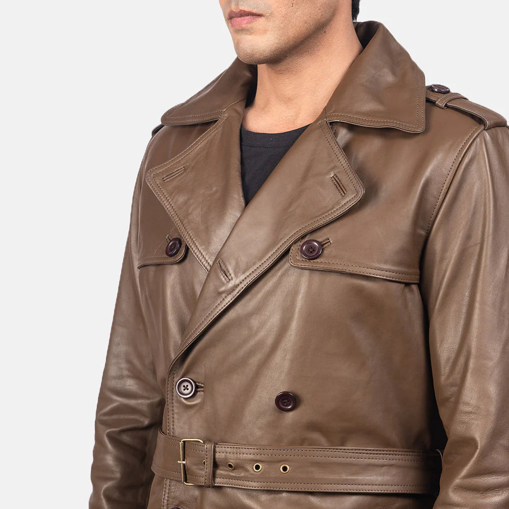 Men's Brown Genuine Leather Duster Coat
