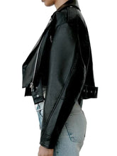 Load image into Gallery viewer, Women Black Leather Motorcycle Jacket