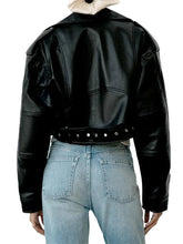 Load image into Gallery viewer, Women Black Leather Motorcycle Jacket