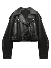 Load image into Gallery viewer, Women Black Leather Motorcycle Jacket