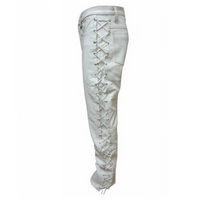 Indlæs billede til gallerivisning Men's White Genuine Leather Laced up trouser pants