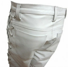 Indlæs billede til gallerivisning Men's White Genuine Leather Laced up trouser pants