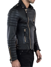 Load image into Gallery viewer, Men's Genuine Leather Quilted Biker Jacket
