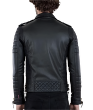 Load image into Gallery viewer, Men's Genuine Leather Quilted Biker Jacket