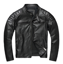 Load image into Gallery viewer, Men's Black Real Leather Racer Neck Jacket