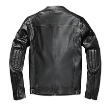 Load image into Gallery viewer, Men's Black Real Leather Racer Neck Jacket