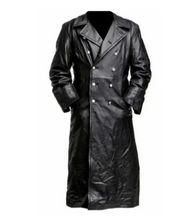 Cargar imagen en el visor de la galería, Men's Black Genuine Leather Long Coat
