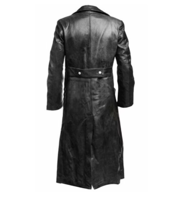 Men's Black Genuine Leather Long Coat
