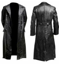 Cargar imagen en el visor de la galería, Men's Black Genuine Leather Long Coat