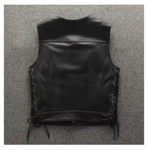 Charger l'image dans la galerie, Gilet sans manches en cuir de mouton véritable noir pour homme