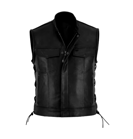 Gilet sans manches en cuir de mouton véritable noir pour homme