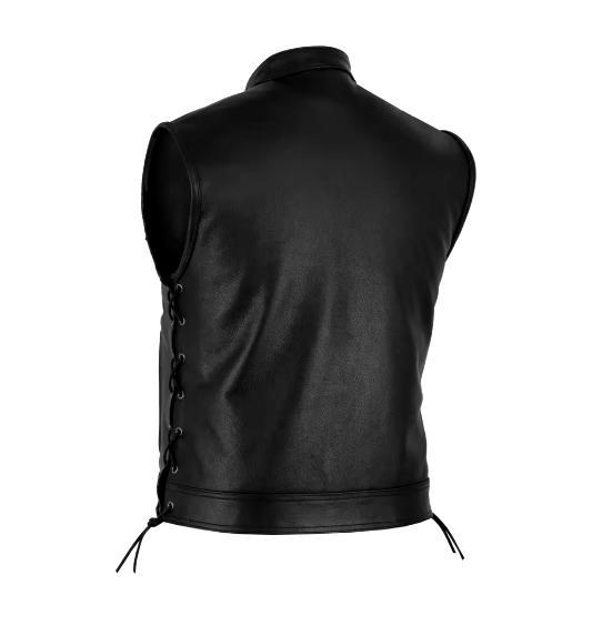 Gilet sans manches en cuir de mouton véritable noir pour homme