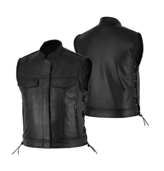 Gilet sans manches en cuir de mouton véritable noir pour homme