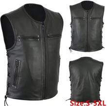 Charger l'image dans la galerie, Gilet sans manches en cuir de mouton véritable noir pour homme