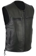 Charger l'image dans la galerie, Gilet sans manches en cuir de mouton véritable noir pour homme