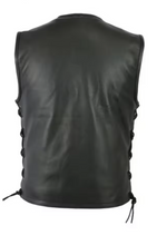 Charger l'image dans la galerie, Gilet sans manches en cuir de mouton véritable noir pour homme