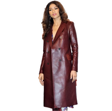 Last inn bildet i Galleri-visningsprogrammet, Women's Burgundy Double Breasted Leather Long Coat