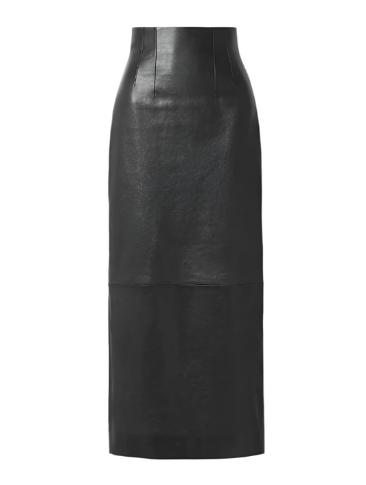 Women's Black Genuine Leather Maxi Skirt