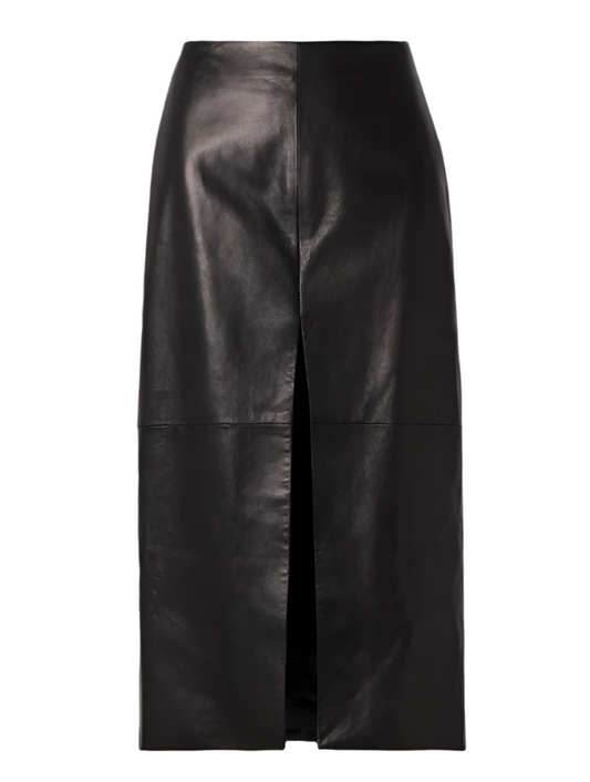 Women's Genuine Leather Midi Skirt