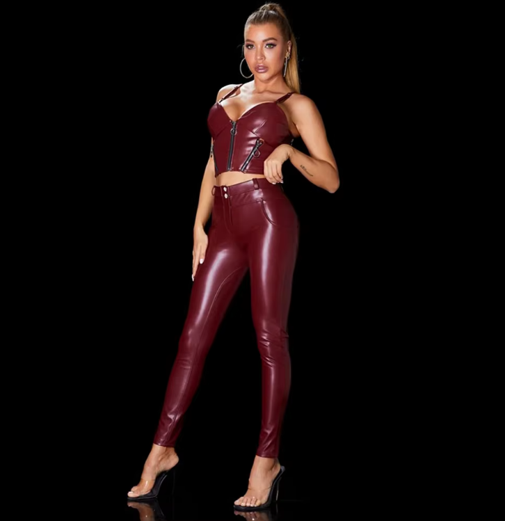 Women's Red Leather leggings pants