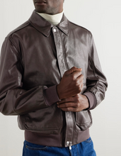 Cargar imagen en el visor de la galería, Men's Brown Leather Bomber Jacket