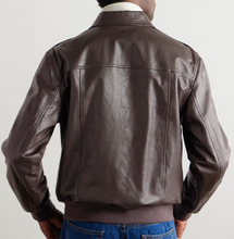 Cargar imagen en el visor de la galería, Men's Brown Leather Bomber Jacket