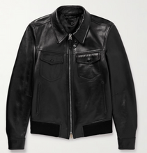 Cargar imagen en el visor de la galería, Men's Black Genuine Leather Blouson Jacket