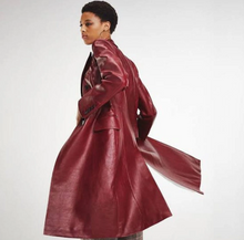 Last inn bildet i Galleri-visningsprogrammet, Women's Burgundy Double Breasted Leather Long Coat
