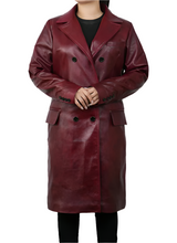 Indlæs billede til gallerivisning Women's Burgundy Leather Trench Coat