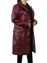 Indlæs billede til gallerivisning Women's Burgundy Leather Trench Coat