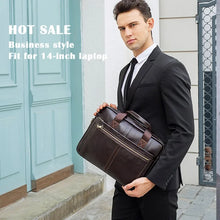 Cargar imagen en el visor de la galería, Men's Briefcases Messenger Bag Genuine Leather Laptop Bag