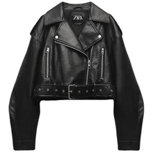 Load image into Gallery viewer, Women Black Leather Motorcycle Jacket