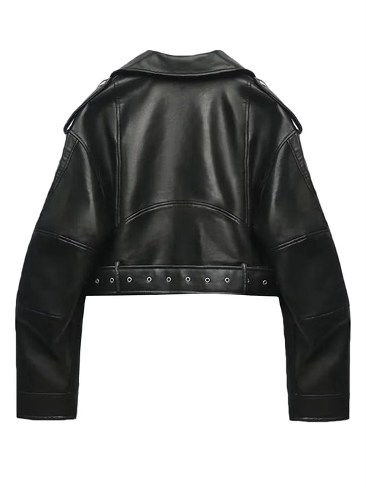 Women Black Leather Motorcycle Jacket