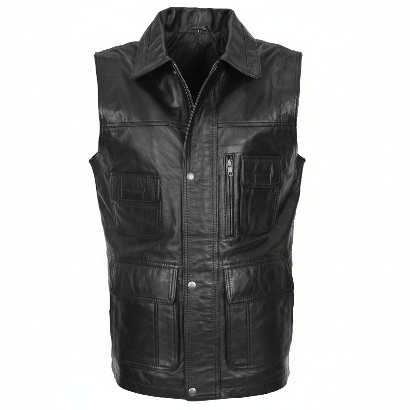 Men's Black Leather Vest