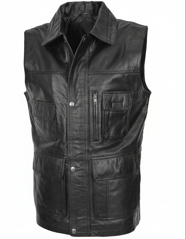 Men's Black Leather Vest